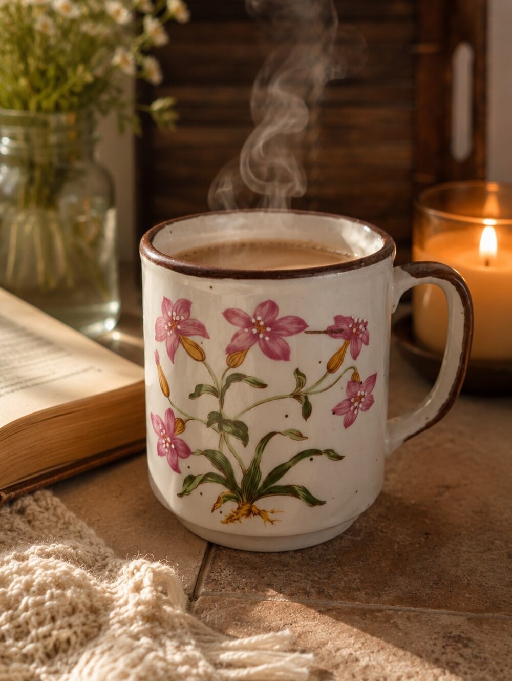 Vintage Hearthside Buffet Ware No 551 Japan Pink Floral Ceramic Mug Botanical